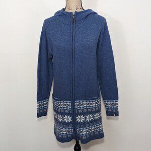 Icewear MJOLL Maxwin Iceland Fair Isle Wool Angora Full Zip Hood Blue Cardigan L